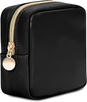 Wandering Nature Small Makeup Bag for Purse Mini Make up Pouch Cute Cosmetic Pouch for Women with Slip-in Pockets Eco Vegan Leather, Black