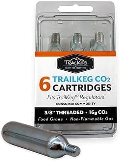 TrailKeg 16g Threaded CO2 Cartridges for Beverage Dispensing & Bike Tire Inflators - Food Grade Co2 Canisters for Growlers, Mini Kegs & MTB, 6-Pack