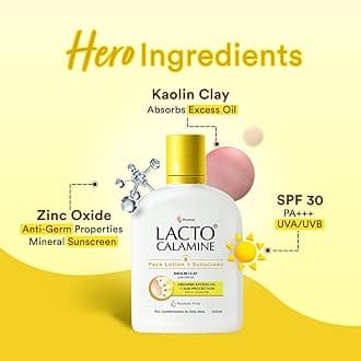 Lacto Calamine Sunscreen Lotion with SPF 30 | 120ml each - Pack of 2 |UVA + UVB PA+++ | Kaolin Clay & Zinc Oxide | Daily Face Moisturizer For Oily Skin | Lightweight & Non-Greasy | Face & Body Lotion