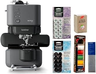 Brother PP1 Skitch Single-Needle Embroidery Machine and 6-Piece Thread Set, 20 Bobbins, 100-Piece 75/11 Embroidery Needles, Stabilizer Roll