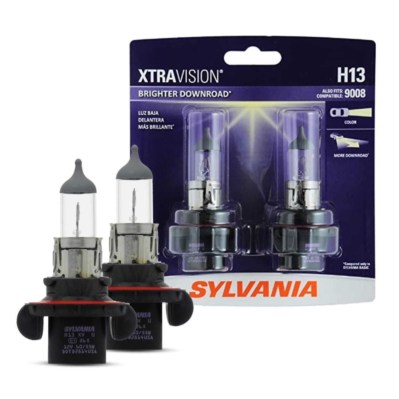 H13 XtraVision - High Performance Halogen Headlight Bulb, High Beam, Low Beam and Fog Replacement Bulb (Contains 2 Bulbs)