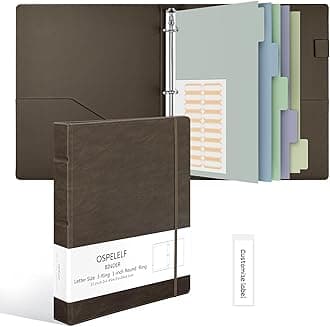 Ospelelf Vintage Hardcover 3 Ring 1 inch Leather Binder, Professional Binders Organizer Suitable for Letter Size Documents, Binder Dividers with Tabs, Light Brown