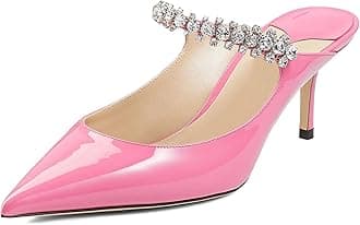 MIRAAZZURRA Women Heeled Mules Rhinestone Strappy Pointed Toe Mules Stiletto High Heels Slip On Bridal Sandals for Women