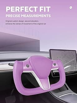 ZIMABLUE Tesla Yoke Steering Wheel Upgrade Personalized Yoke Steering Wheel Nappa Leather with Heating Function Compatible with Model 3 Y 2018-2023 (Purple Nappa)