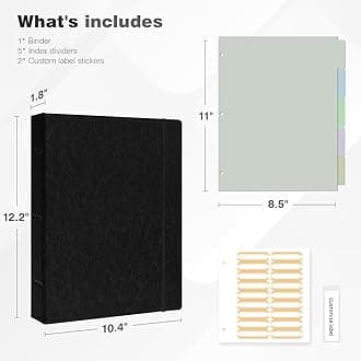 Ospelelf Vintage Hardcover 3 Ring 1 inch Leather Binder, Professional Binders Organizer Suitable for Letter Size Documents, Binder Dividers with Tabs, Faux Black Leather