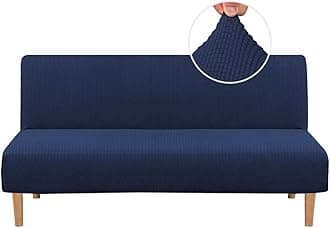 H.VERSAILTEX Armless Futon Cover Stretch Sofa Bed Slipcover Protector Elastic Feature Rich Textured Lycra High Spandex Small Checks Jacquard Fabric Sofa Shield Futon Cover, Machine Washable, Navy