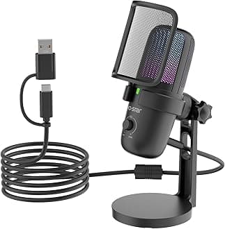 Pro USB Microphone for PC/PS5/Mac - Gaming, Streaming & Podcast Studio Mic with Omnidirectional Sound, RGB Lighting, Quick Mute, Noise Cancellation - Includes Pop Filter, Shock Mount, Boom Arm