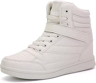 Womens High Top Sneakers with Hidden Wedge Heel Ankle Support 2 Inch Height Increase 80s Retro Casual Boots