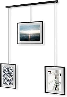 Umbra Exhibit Picture Frame Gallery Set, Adjustable Collage Display for 3 Photos, Prints, Artwork and More, Holds two 4x6 and one 5x7 Photos, Black