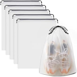 Shoe Bags for Travel, Drawstring Travel Shoe Bags for Packing, Dustproof Portable Travel Shoe Storage Bag for Men and Women, Clear, L, 5 Pack