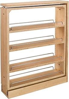 Rev-A-Shelf Pullout Shelf Organizer for Base Kitchen or Bathroom Cabinets, Wood Filler Pantry Storage or Spice Rack, Maple, 6" x 23" x 30", 432-BF-6C