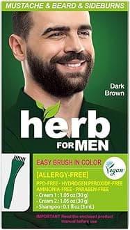 Herb For Men, PPD & Ammonia Free Mustache & Beard Dye, Vegan Natural Ingredients, Odorless, No More Skin Irritations from Coloring for Sensitive Skin – Dark Brown.
