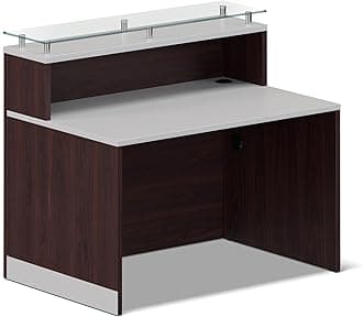 NBF Esquire Modern Reception Desk with Counter - 48" W x 32" D Retail Checkout Station - Front Reception Counter with 2 Grommet Holes - Countertop Lobby Desk for Office Salon Store (Mahogany)