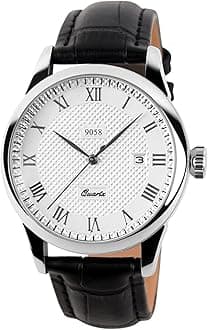Forrader Mens Watches Analog Quartz Watch Leather Band Roman Numeral Waterproof Fashion Business Casual Wrist Watches for Men (Silver/Black)