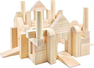 Large Wooden Blocks for Toddlers 1-3, 64 Pieces Big Wood Building Blocks Set with Wooden Storage Box, Large Toddler Blocks Building and Stacking Toys Construction Set