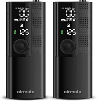 Airmoto Tire Inflator Portable Air Compressor - 2pack - Air Pump for Car Tires with Digital Pressure Gauge, LED Light and Auto Shut-Off Function - Cordless Pump for Car, Motorcycle, Bicycle, Balls