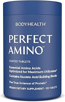 BodyHealth PerfectAmino (150 ct) Easy to Swallow Tablets, Essential Amino Acids Supplement with BCAAs, Vegan Protein for Pre/Post Workout & Muscle Recovery with Lysine, Tryptophan, Leucine, Methionine