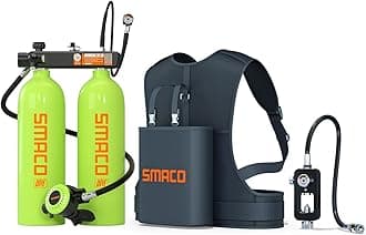 SMACO Mini Scuba Diving Tank 2L Double Scuba Tank Reusable Small Pony Bottle with 30-45 Mins Portable Twin 2L Diving Air Tank Kit Diving Oxygen Cylinder for Underwater Exploration Rescue S700 Max