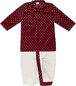 superminisBoys Gold Thread Cotton Kurta with Dhoti Round Collar Full Sleeve Side Buttons Kurta Set for Ethnic Clothing