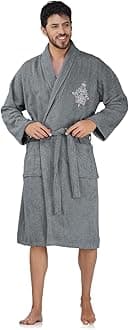 Rangoli Royal Bamboo Premium Bathrobe For Men | Ultra Soft Bamboo Yarn Lightweight Bathing Robes | 460 GSM Highly Absorbent & Quick Drying Luxurious Bath Gown | Knee Length Bath Robe -Dark Grey