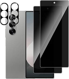 [2+2 Pack for Samsung Galaxy Z Fold 6 Privacy Screen Protector Tempered Glass with Camera Lens Protector, Anti Spy, 9H Hardness, High Clarity, Bubble Free for Samsung Galaxy Z Fold 6