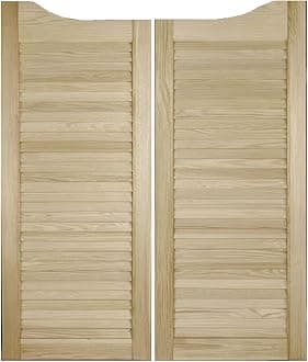 Set of 2 Swinging Doors - Divider Western Saloon Doors - Interior Solid Wood Louvre Slatted Doors - White/Natural - Size H: 1000mm / W: 800mm (2X 400mm)