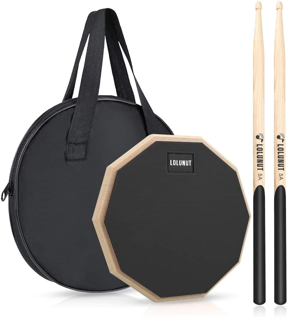 12 Inch Silent Drum Pad,Dumb Drum Beginner Rubber Practice Pad,with 5A Drum Sticks & Storage Bag(Black)
