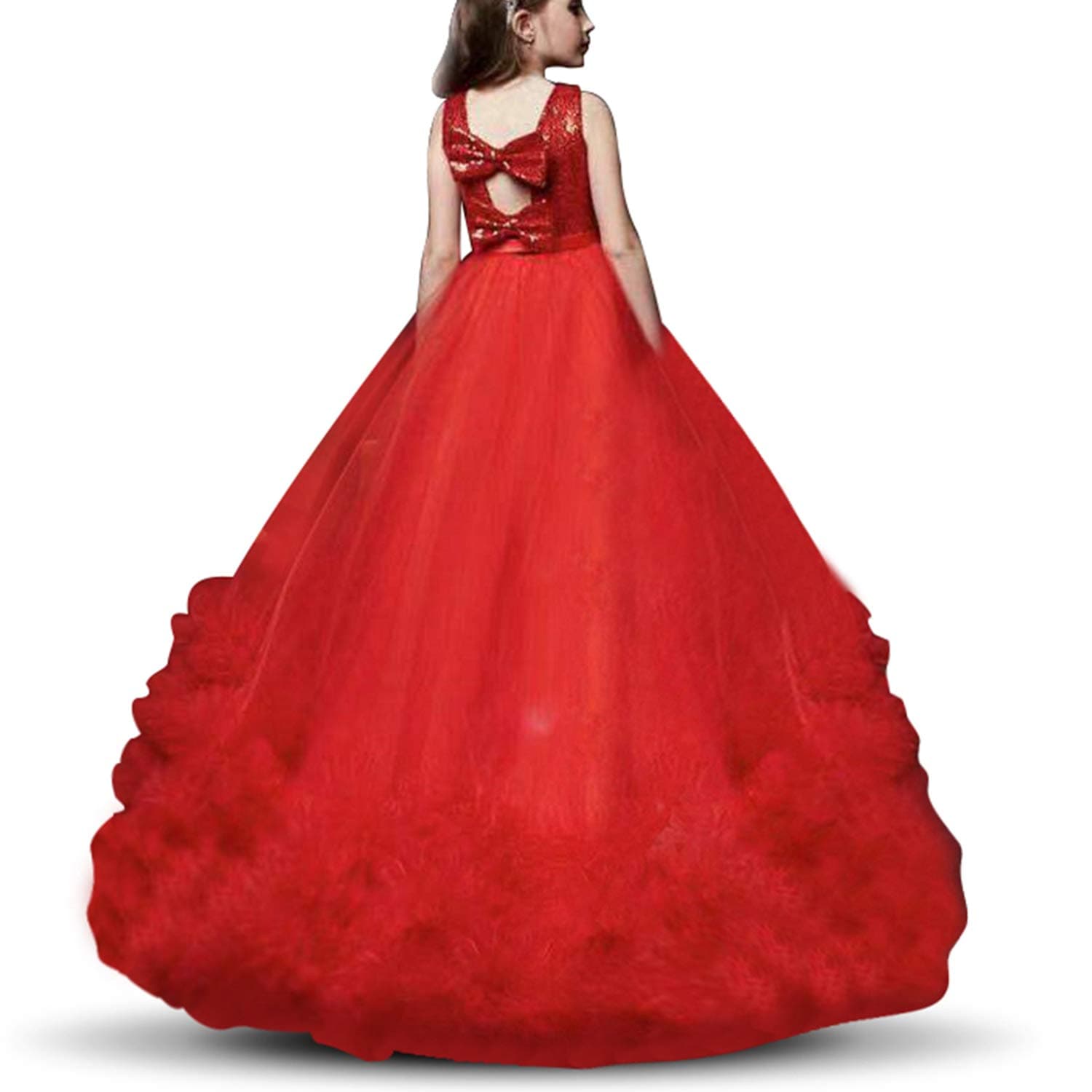 NNJXD Girls Princess Pageant Dress Kids Prom Ball Gowns Sequined Wedding Party Flower Fluffy Dresses