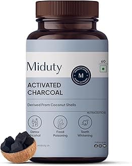 Miduty by Palak Notes Activated charcoal, Activated coconut charcoal, Detox your body, Jet lags, Detox alcohol, Activated charcoal Pack - 60 capsules