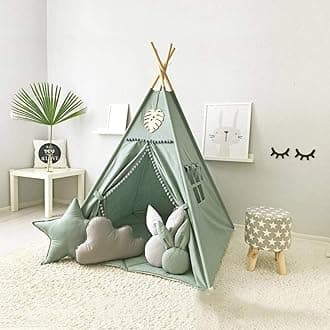 - Kids Teepee Tent with White Pom Pom - Indoor Play Teepee for Children Boys Portable Play House (Jewelry Blue)