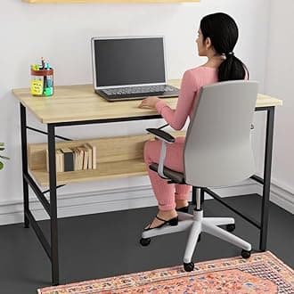 FURLAY Ark Office Desk and Study Table | 1 Year Warranty | Metal and Engineered Wood Desk for Adults & Students (Classic Oak)