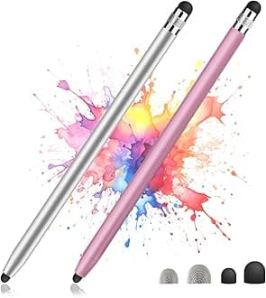 2 Pack Stylus Pens for Touch Screens,High Sensitivity Precision Capacitive Stylus Pen Compatible with iPad iPhone Samsung Tablets All Universal Touchscreen Devices with 4 Rubber Tips(Silver,Rose Gold)