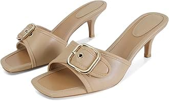 Dsevht Black Kitten Heel Sandals Stiletto Low Heels Slip On Slides Mule Sandal Square Open Toe Dress Shoes for Women