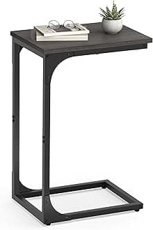 VASAGLE C-Shaped Side Table, Bedside Table, Sofa Side Table, Coffee Table, with Metal Frame, Industrial, for Living Room, Bedroom, Ebonised Oak and Black LET350B42