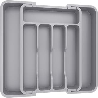 Lifewit Silverware Drawer Organizer, Expandable BPA Free Utensil Tray for Kitchen, Adjustable Flatware and Cutlery Holder for Spoons Forks Knives, Plastic Kitchen Organizers and Storage, Gray