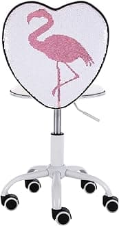 Faux Leather Kids Desk Chair Children Study Chair Girls Boys Swivel Chair Living Room Bedroom Chair Adjustable (Flamingo Sequin-White)