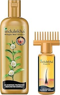 Indulekha Bringha Ayurvedic Hair Oil 50 ml, Hair Fall Control and Hair Growth with Bringharaj & Coconut Oil - Comb Applicator Bottle for Men & Women & Ayurvedic Shampoo 100 ml