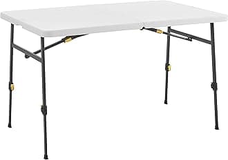 Living and More4ft XL Height Adjustable Half Folding Table with Carrying Handle, Easy Folding and Storage, Indoor Outdoor Use, White