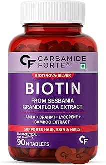 Carbamide Forte Biotin Tablets for Hair Growth with Amla, Brahmi & Bamboo Extract | Hair Growth Tablet | Hair Vitamins | Hair Supplements for Women & Men - 90 Veg Tablet