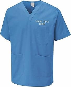 CustomPersonalised Embroidered Your Text Scrubs Tunic Health Care Hospital Medical Uniform Women Men Nurse Uniform Workwear Doctor Nurse Dress V Neck Line Regular Fit Top