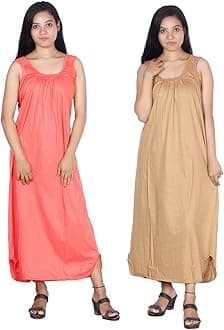 Rylie Women's Cotton Fabric Long Nighty Slip/Chemise - Full Length Camisole for Women - Plus Size Nighty - Kurti Slip