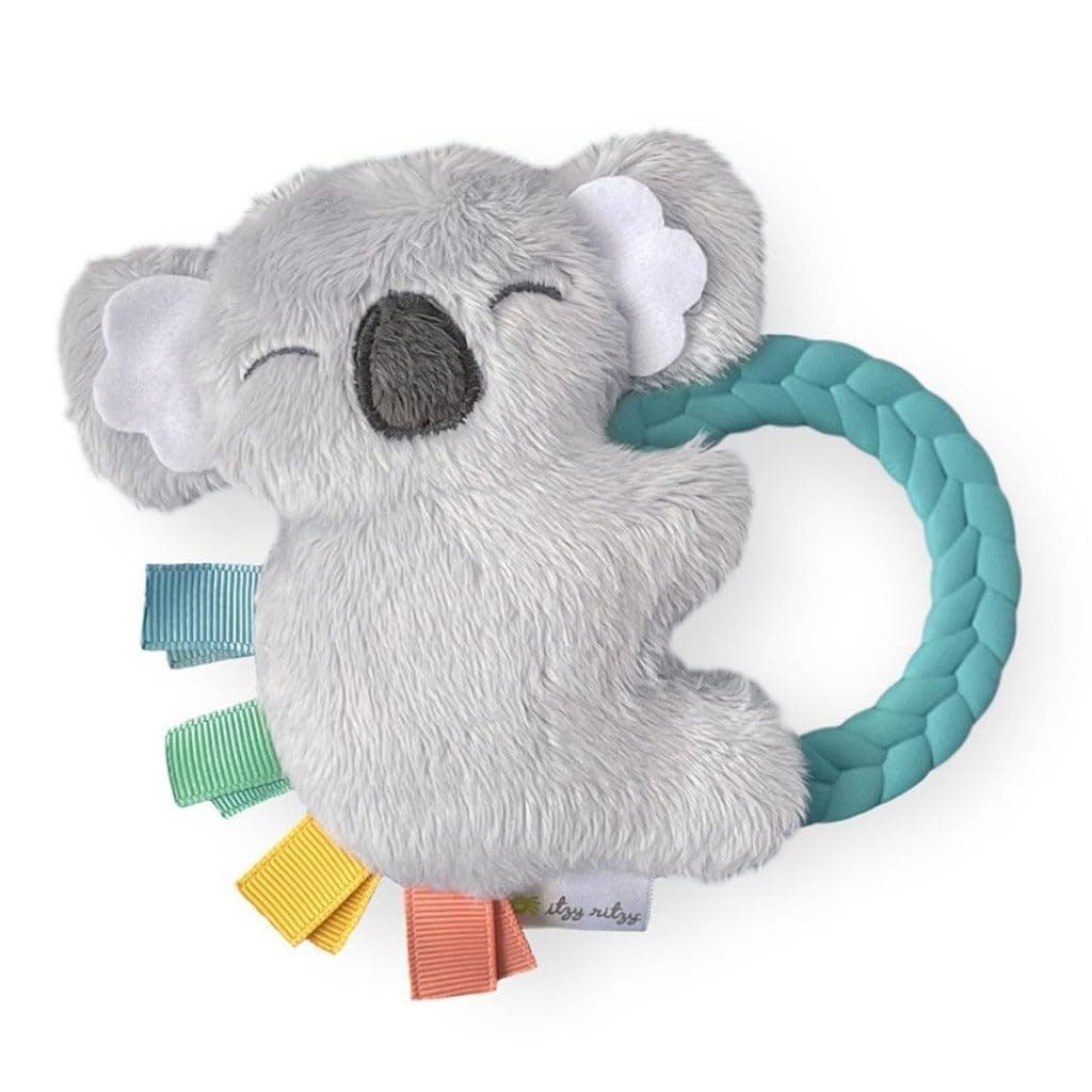 Itzy Ritzy - Ritzy Rattle Pal with Teether - Baby Teething Toy Features A Minky Plush Character, Gentle Rattle Sound & Soft Teether Toy for Newborn (Koala)