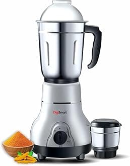 DigiSmart Kitchen Mate 600W Mixer Grinder with 2 Jars | Heavy Duty Motor | 3 Speed Control | Shock Proof ABS Body | For Smoothies, Chutney & Shakes | 2 Years Warranty | Black & Grey