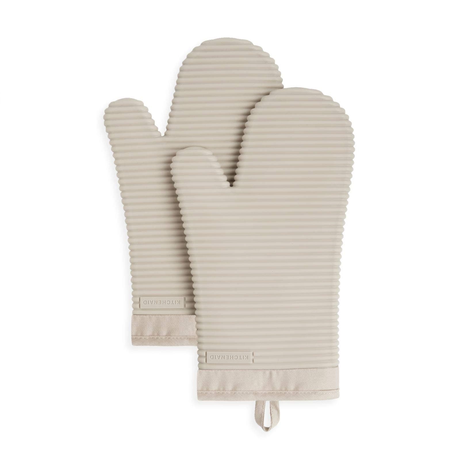 KITCHENAID Ribbed Soft Silicone Oven Mitt 2-Pack Set, 7.5"x13", Milkshake