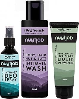 Intimate Hygiene Kit for Men – Intimate Sack Spray Deodrant 100 ml, Intimate Wash 200 ml & Intimate Liquid Powder 100 ml | All Day Sweat Control.