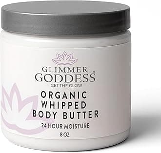 GLIMMER GODDESS Organic Whipped Body Butter for Women - Moisturizer Cream with Shea & Cocoa Butter, Almonds & Coconut Oil - Salted Caramel, 8oz