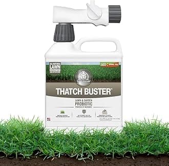 Turf Titan Thatch Buster with Hose End Sprayer – Natural Lawn Aerator and Grass Dethatcher – Probiotic Solution for Improved Lawn Drainage, Soil Health, and Strength (32oz)