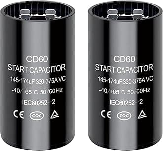 145-174 uf/MFD CD60 Round Start Capacitor ±20% 50/60 Hz 330-375 VAC Round Motor Well Pump Start Capacitor (145-174 uf/MFD, 2)