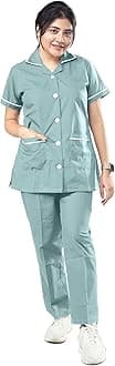 UNIFORM CRAFT Female Nurse Uniform for Women | Hospital Staff, Clinics, Home Health | Polyester-Cotton | Collared Neck with Buttons | Elastic Waist Pants | XL, Ash Green