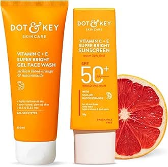 Dot & Key Vitamin C+E Super Bright Sunscreen Spf 50 Pa+++ - 50g & Dot & Key Vitamin C + E Super Bright Gel Face Wash | For Normal Skin | Skin Care Combo | For Women & Men